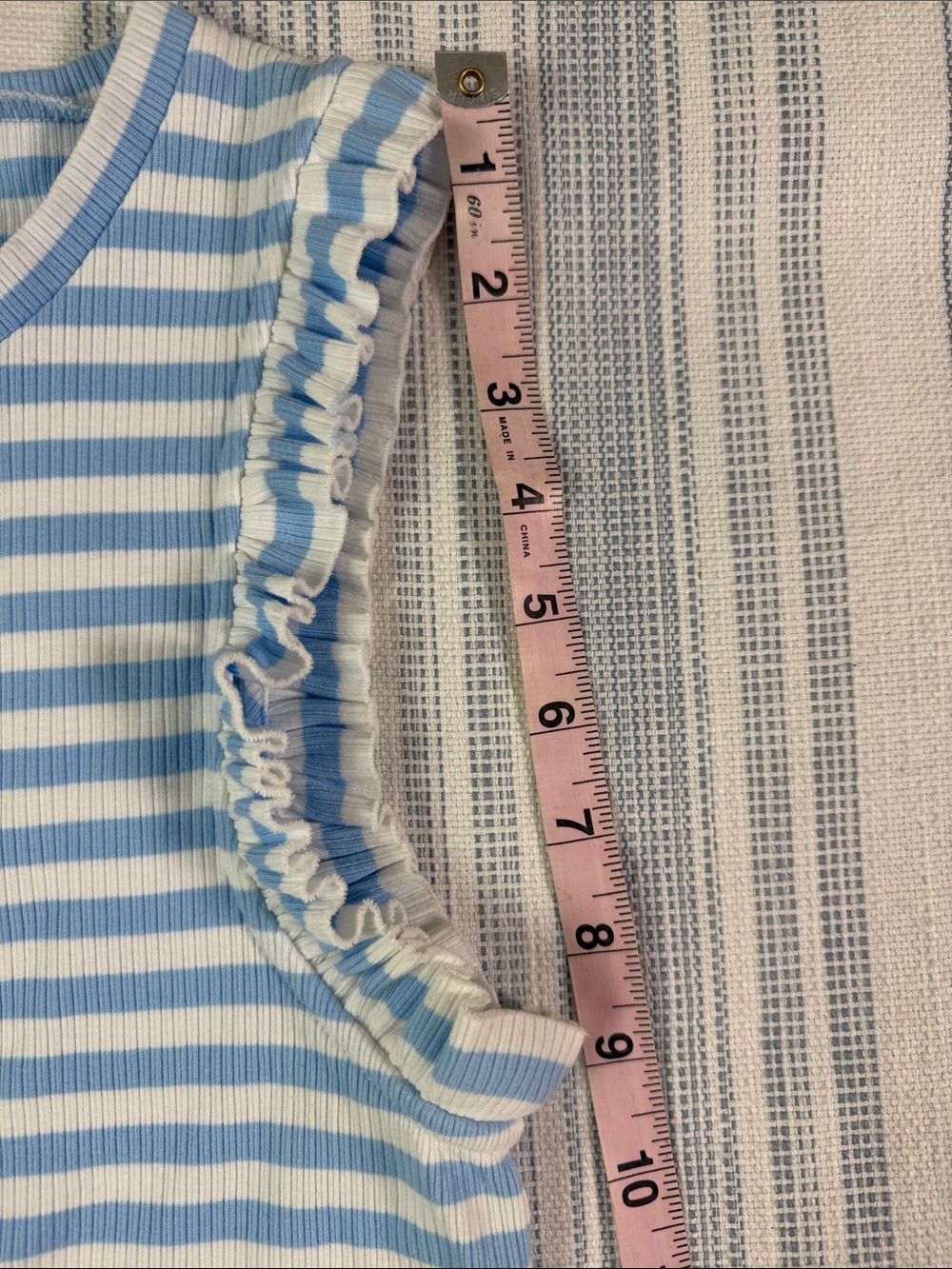 J.Crew Blue & White Striped Ribbed Ruffle Tank Top Size Small - Picture 6 of 8